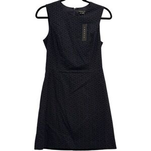 Theory Navy Shift Dress Eyelet Sleeveless Lined Mini 100% Cotton 60s Style Sz 2
